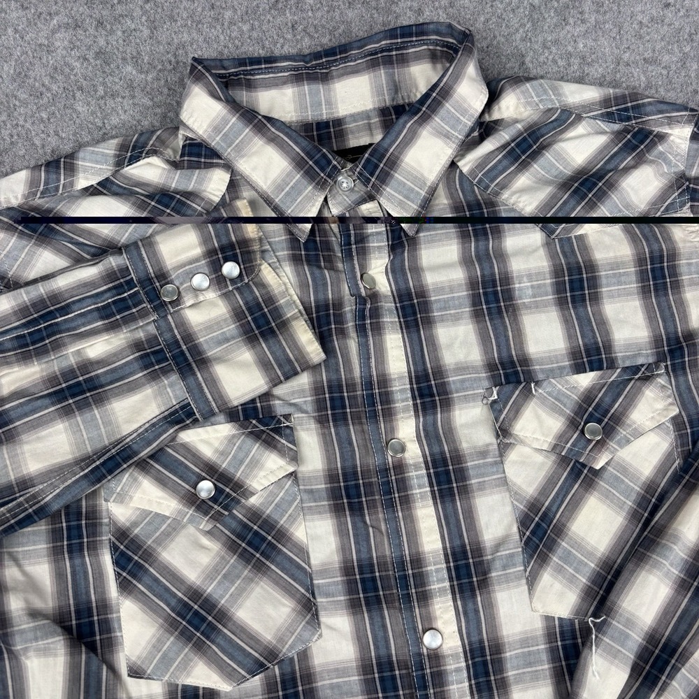 High‎ Noon Western Shirt Mens Large Tall Workwear Pearl Snap Blue Cowboy Rodeo